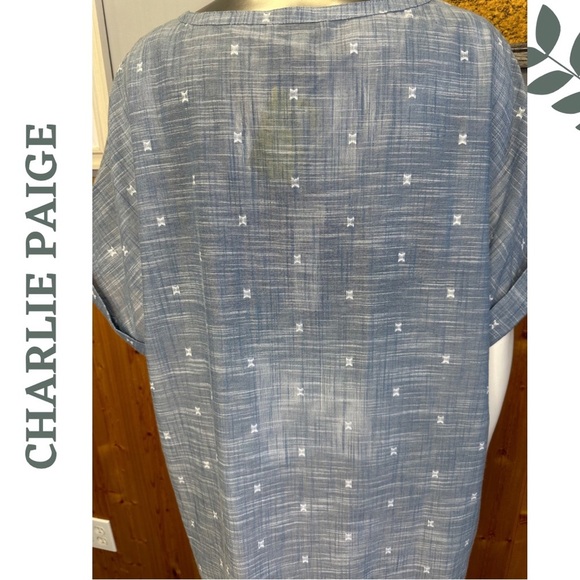 Charlie Paige Oversized Lightweight Cotton Top Blue White Rolled Sleeve Cuff - Picture 6 of 6